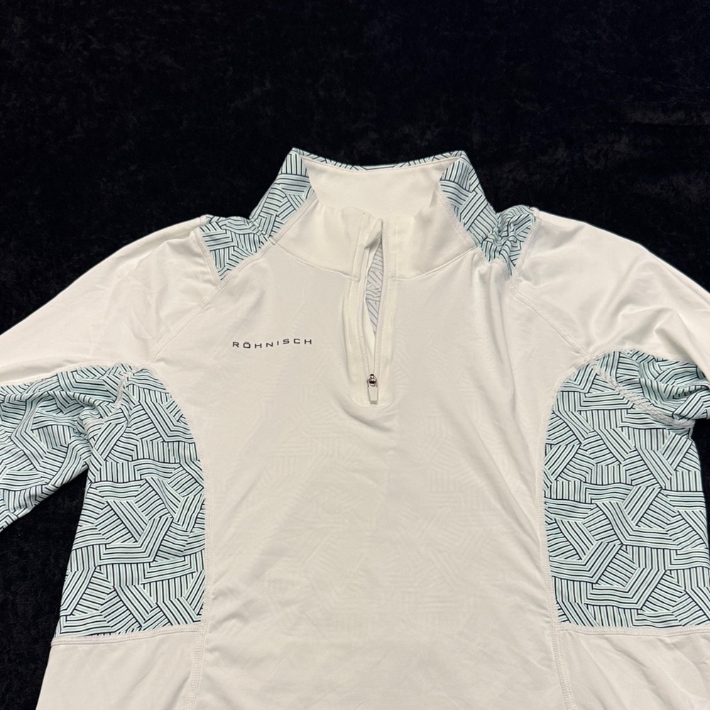 Rohnisch White and Teal Patterned Half-Zip Pullover women’s Medium